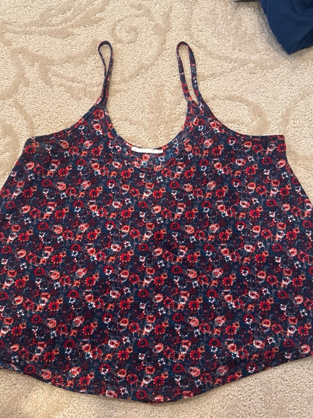 Lush Navy and Red Floral Spaghetti Strap Tank